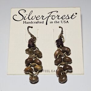 Silver Forest Brown Wood Dangling Earrings New